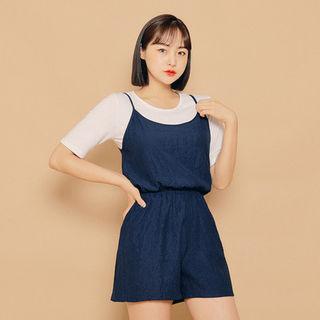 Spaghetti-strap Ribbed Playsuit