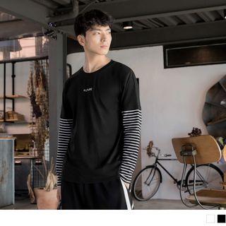 Lettering Striped Sleeve Panel T-shirt
