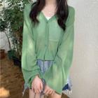 V-neck Drawstring Long-sleeve Cardigan