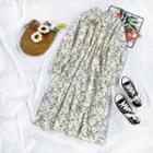 Floral Tie-neck Midi A-line Dress Almond - One Size