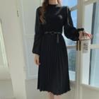 Knit-panel Pleated Dress With Belt