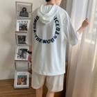 Elbow-sleeve Letter Print Hooded T-shirt
