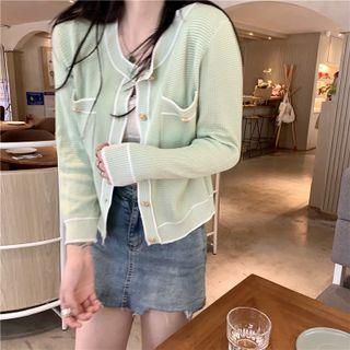 Long-sleeve Two-tone Knit Cardigan