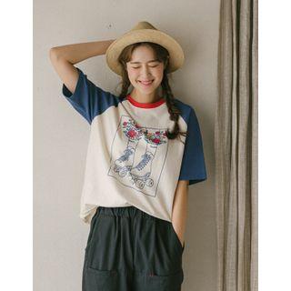 Raglan-sleeve Floral Print T-shirt