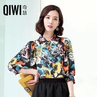 3/4-sleeve Printed Blouse