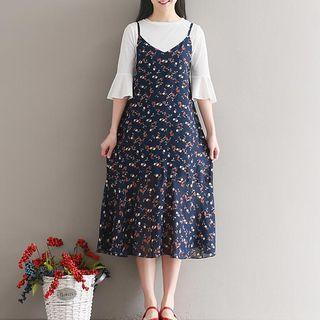 Floral Print Chiffon Midi Spaghetti Strap Dress