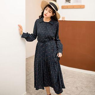 Long-sleeve Midi A-line Floral Chiffon Dress