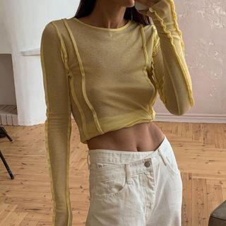 Stitched Long-sleeve Crop Top