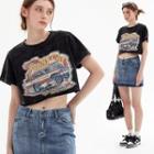 Car Print Cropped Vintage T-shirt