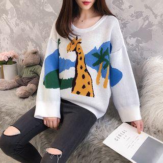 Giraffe Patterned Knit Pullover