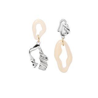 Acrylic Asymmetrical Alloy Dangle Earring E4969 - 1 Pair - Almond & Silver - One Size