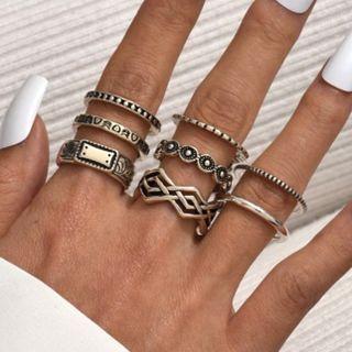 Set Of 8: Ring Riz156 - Set - Silver - One Size