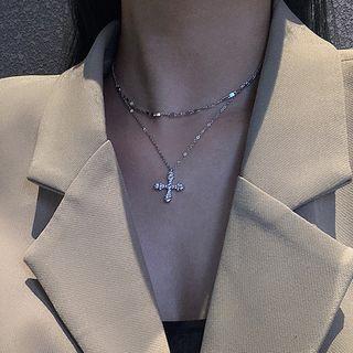 Cross Rhinestone Pendant Necklace X254 - Silver - One Size