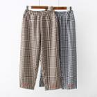 Embroidered Plaid Straight-cut Pants