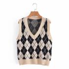 Argyle Sweater Vest Black & Khaki - One Size