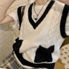 Contrast Trim Front Pocket Sweater Vest White - One Size