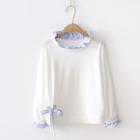 Mock Two-piece Bow Accent Long-sleeve T-shirt White - One Size