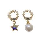 Non-matching Faux Pearl Rhinestone Star Dangle Earring