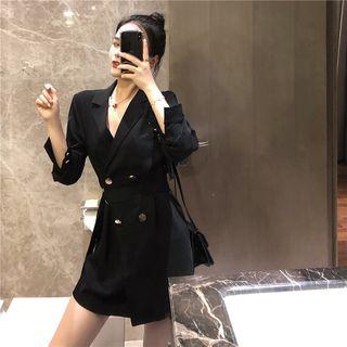 Long-sleeve Slim-fit Dress Black - One Size