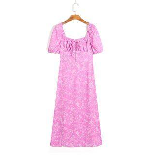 Short-sleeve Floral A-line Smock Dress