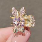 Rabbit Faux Crystal Hair Clamp Ly666 - Pink & Gold - One Size