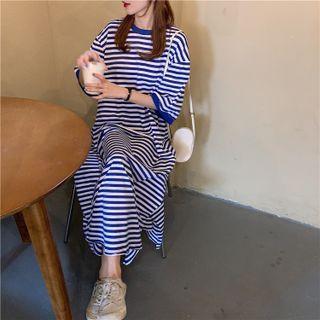 Short-sleeve Striped Split Dress