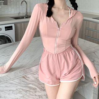 Long-sleeve Plain Jacket / Contrast Trim Shorts