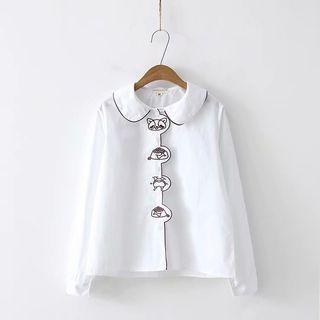 Dog Embroidered Peter Pan Collar Shirt