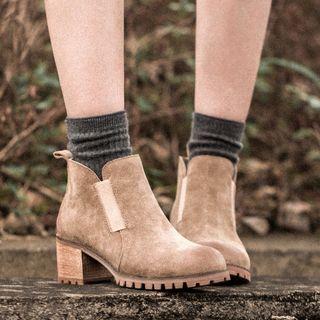Chunky Heel Genuine Suede Ankle Boots