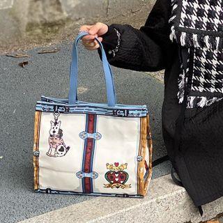 Heart Print Tote Bag Blue - One Size
