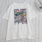Cartoon Dinosaur Print Short-sleeve T-shirt White - One Size