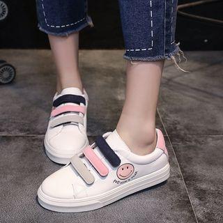 Smiley Adhesive Strap Faux Leather Sneakers