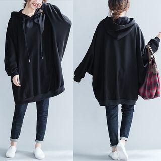 Oversized Batwing-sleeve Hoodie Black - One Size
