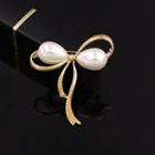 Faux Pearl Bow Brooch 445 - Bow - Gold - One Size