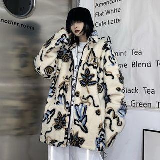 Flower Print Fleece Zip Jacket