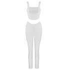 Set: Zip-up Crop Tank Top + Straight-leg Pants