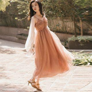Spaghetti Strap Midi A-line Dress / Open Front Light Jacket / Set
