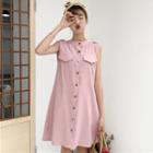 Set: Buttoned Sleeveless A-line Dress + Mesh A-line Skirt