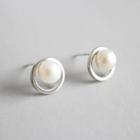 925 Sterling Silver Faux Pearl Earring Platinum - One Size