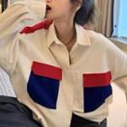 Pocket Detail Color Block Shirt