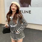 Long-sleeve Houndstooth Lace-trim Jacket Houndstooth - One Size