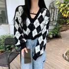 Set: Argyle V-neck Cardigan + Knit Camisole