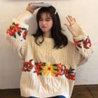 Floral Print Panel Cable-knit Sweater