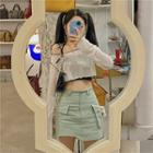 Cropped Camisole Top / Long-sleeve Off-shoulder Crop Top / Mini Skirt
