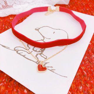 Heart Pendant Layered Choker 01 - As Shown In Figure - One Size