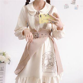 Peter Pan Collar Shirt / Mini A-line Suspender Skirt