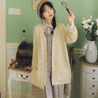 Pocketed Cable-knit Open-front Cardigan