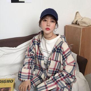 Long-sleeve Plaid Shirt Plaid - Off-white - One Size