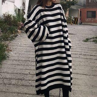 Striped Midi Sweater Dress Stripes - Black & White - One Size