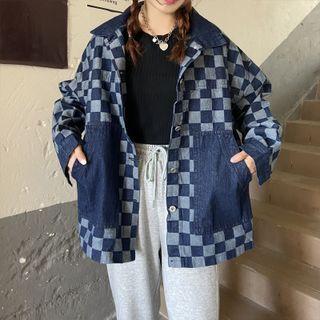 Check Denim Jacket Blue - One Size